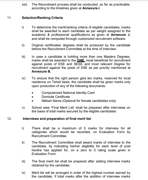 PPSC Educators ranking criteria