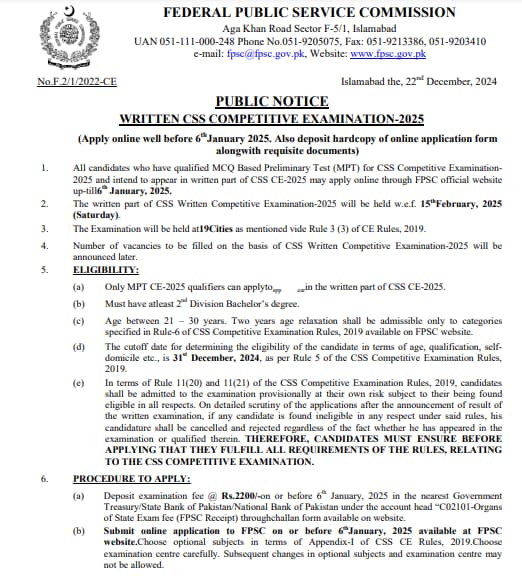 FPSC CSS Written Exam Registration